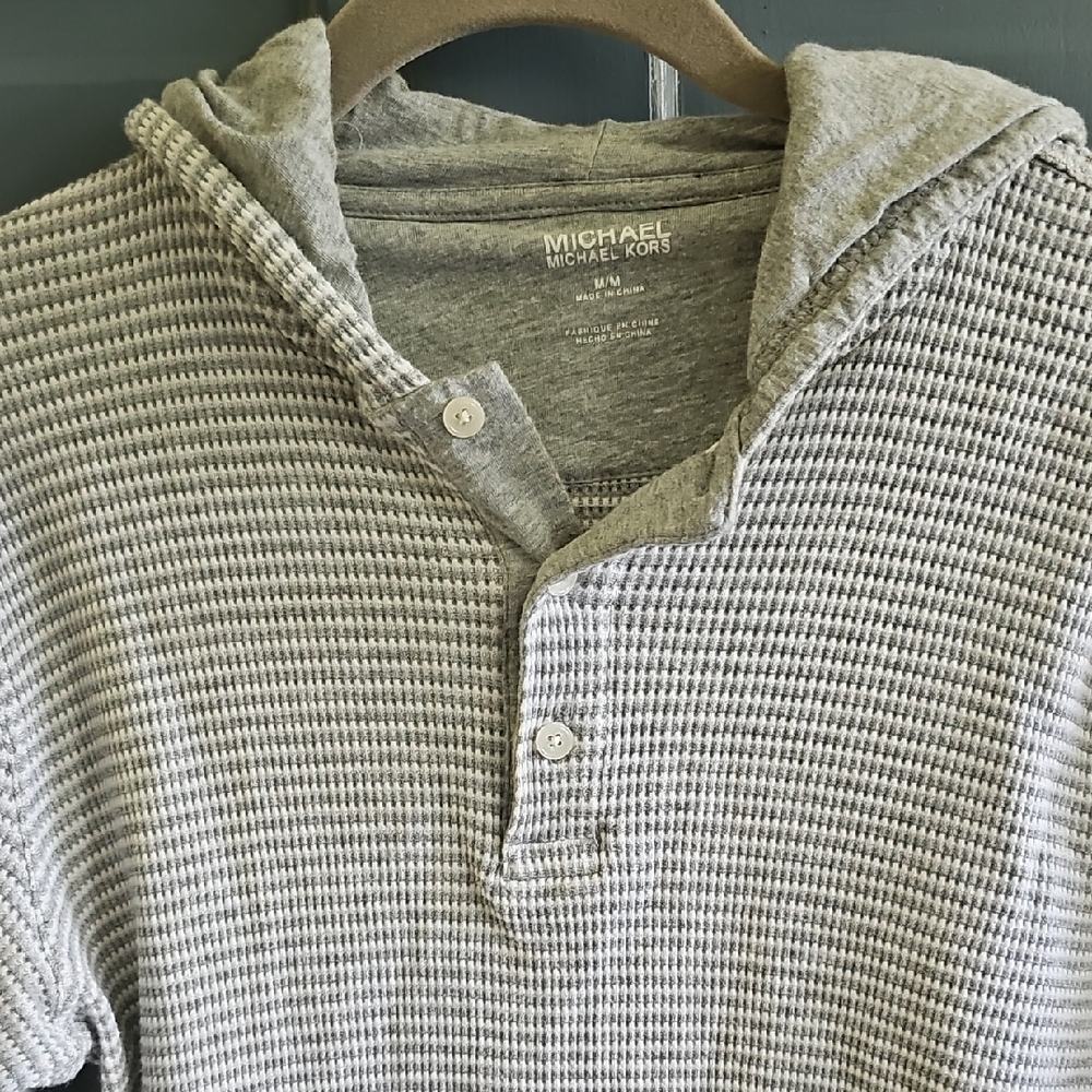 NWOT Y2k Michael Kors Light Gray White Waffle Knit Hoodie Shirt Men Medium